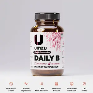 UMZU Daily B Natural B Complex Vitamins Supplement - Water-Soluble Vegetarian Capsules with B12, B6, B1, Niacin, Folate for Energy Support, Metabolism Boost, 30 Count, B12 B6 B1 Niacin Folate Vitamins Supplements